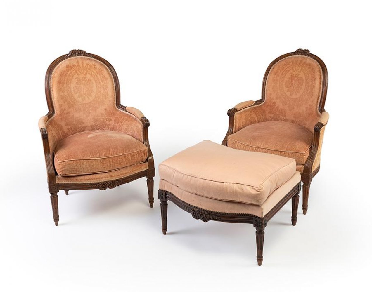 Set of two Louis XVI armchairs, second half of the 18th century, and a matching footrest of later - Image 7 of 7