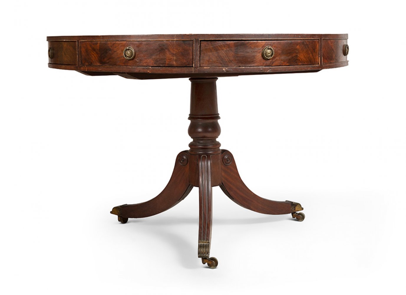 Victorian library table. England, late 19th century.Mahogany wood.Leather top.Has castors.Marks of - Image 3 of 4