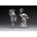 SWAROVSKI. Austria, late 20th century."Flamingo" and "Grey Heron".Two figures in faceted Swarovski