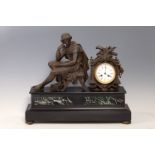 Table clock. France, 19th century.In black marble, green marble and calamine.No key. In need of
