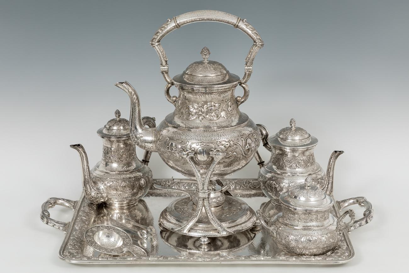 Coffe, tea and samovar set, 20th century.In silver. With punches J.G. GIROD. and sterling silver