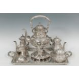 Coffe, tea and samovar set, 20th century.In silver. With punches J.G. GIROD. and sterling silver