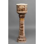 Planter with pedestal. France, late 19th-early 20th century.Polychrome barbotine type ceramic.Slight