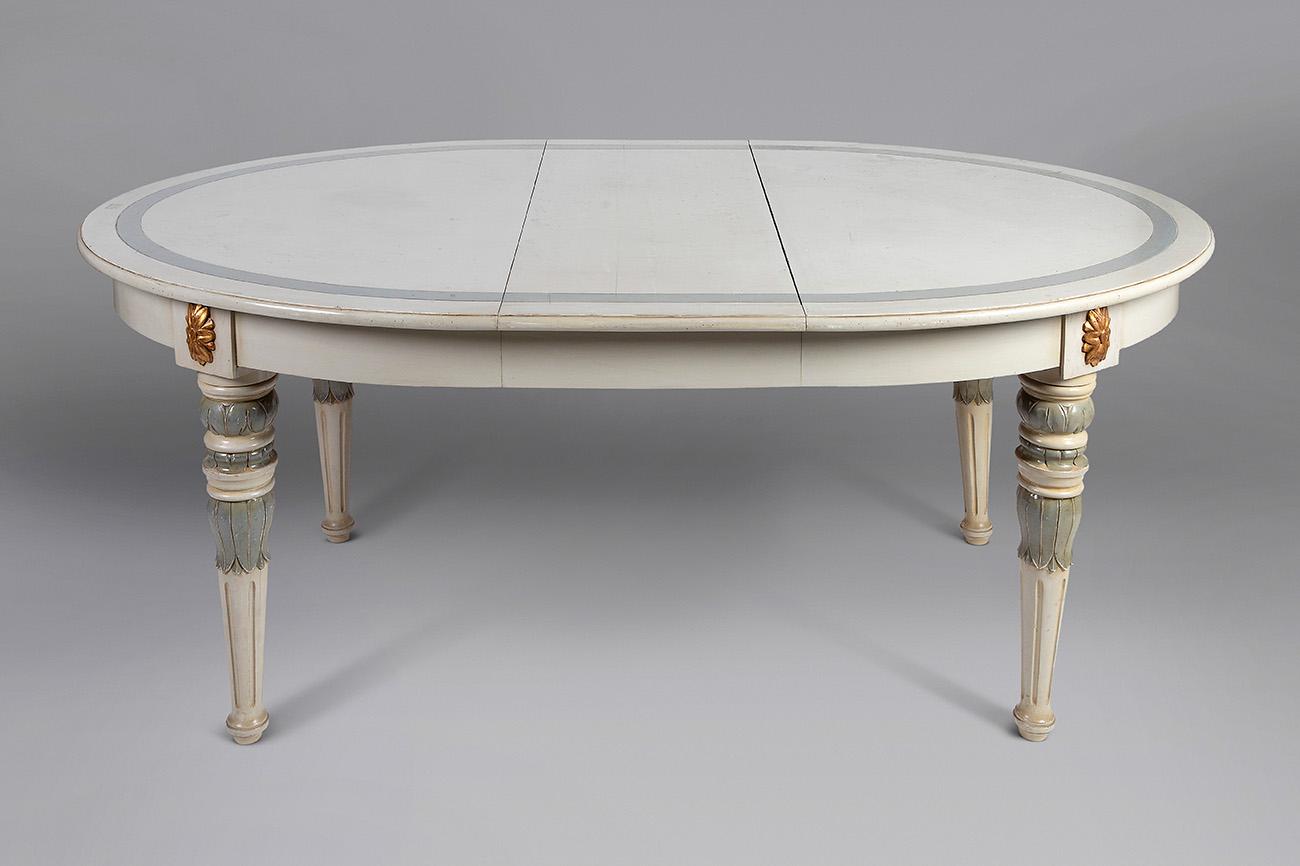 Gustavian style extending table. Sweden, first half of the 19th century.Carved and painted wood,