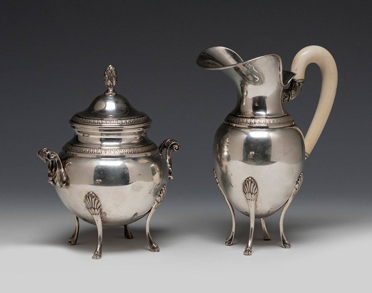 CESARE MARINAI coffee set. Milan, 20th century.In 800 silver and bone.With contrasts.Measurements: - Image 2 of 6