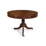 Victorian library table. England, late 19th century.Mahogany wood.Leather top.Has castors.Marks of