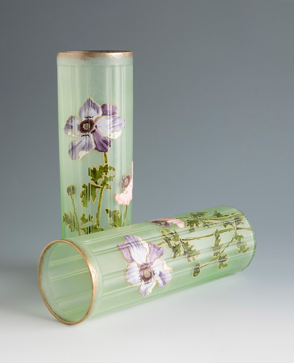 Pair of Art Nouveau vases LEGRAS & CIE. Montjoie, Saint Denis Glassworks. France, ca. 1905.Glass and - Image 2 of 3