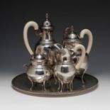 CESARE MARINAI coffee set. Milan, 20th century.In 800 silver and bone.With contrasts.Measurements:
