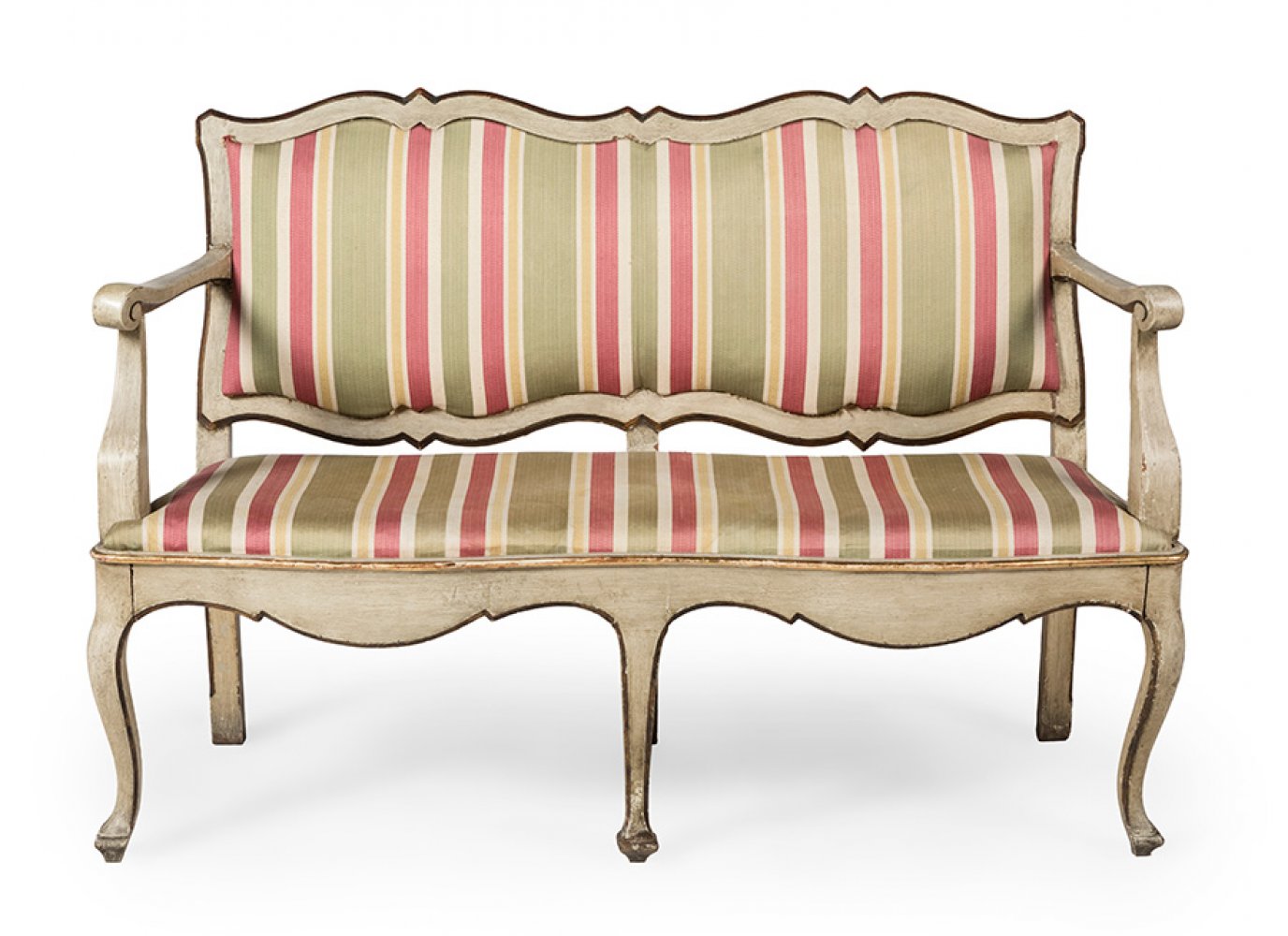 French sofa Louis XV style, early 19th century.Carved and polychrome wood.The fabric upholstery is - Image 3 of 3