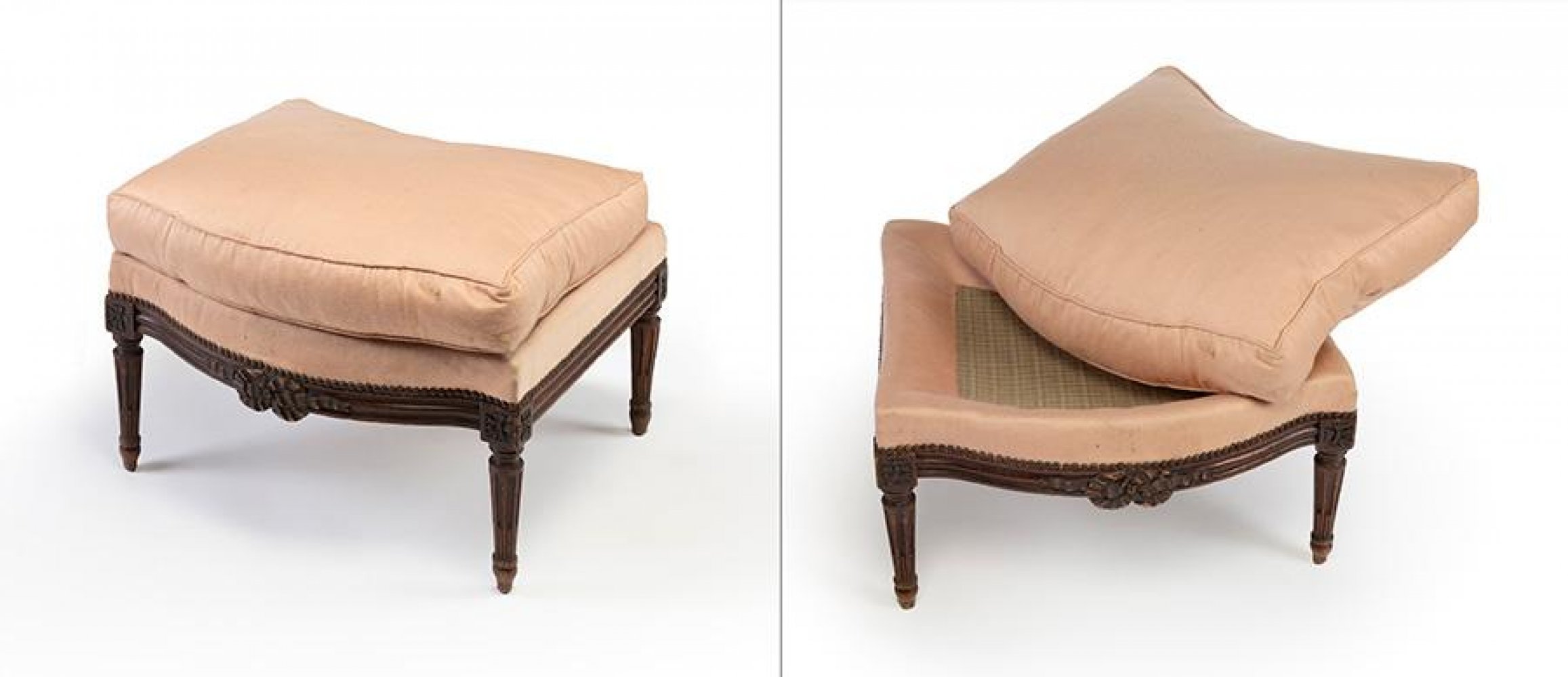 Set of two Louis XVI armchairs, second half of the 18th century, and a matching footrest of later - Image 5 of 7