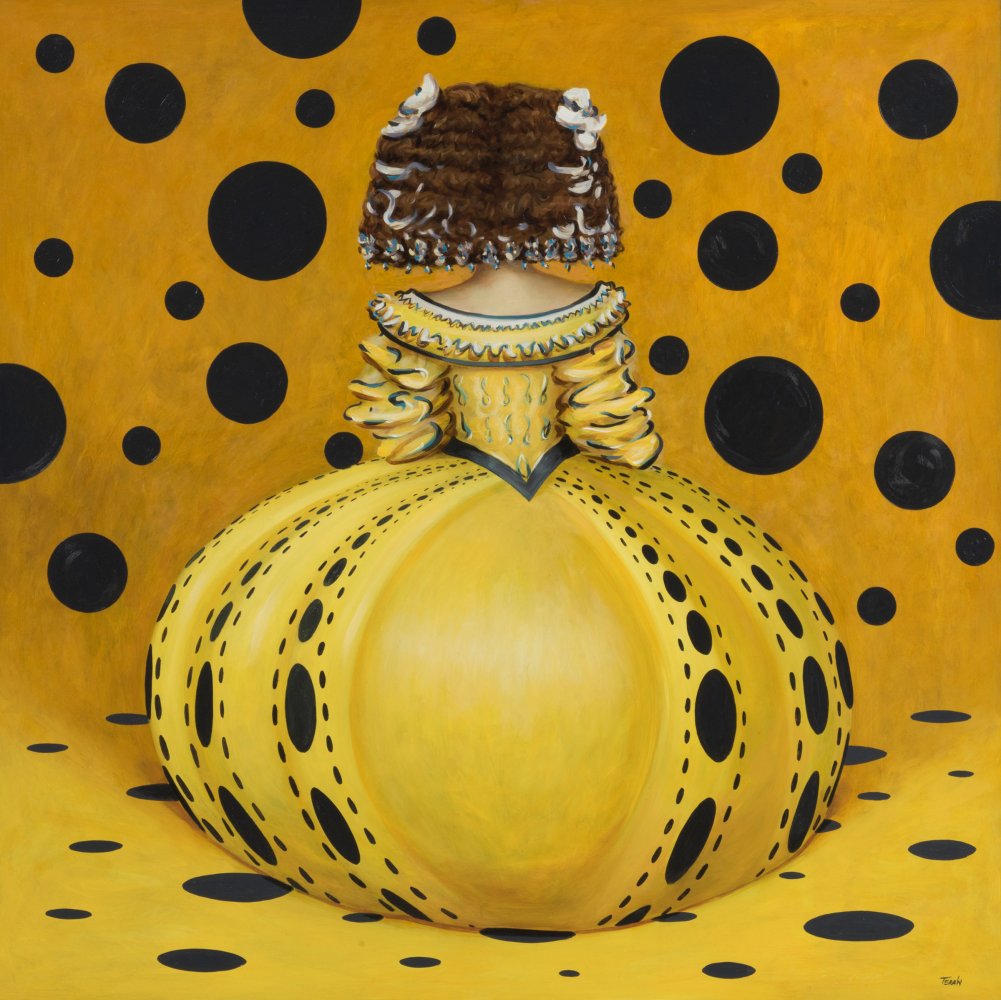 MANUEL TERÁN (Chile, 1974)."Tribute to Kusama and Velázquez".Oil on masonite.Signed in the lower