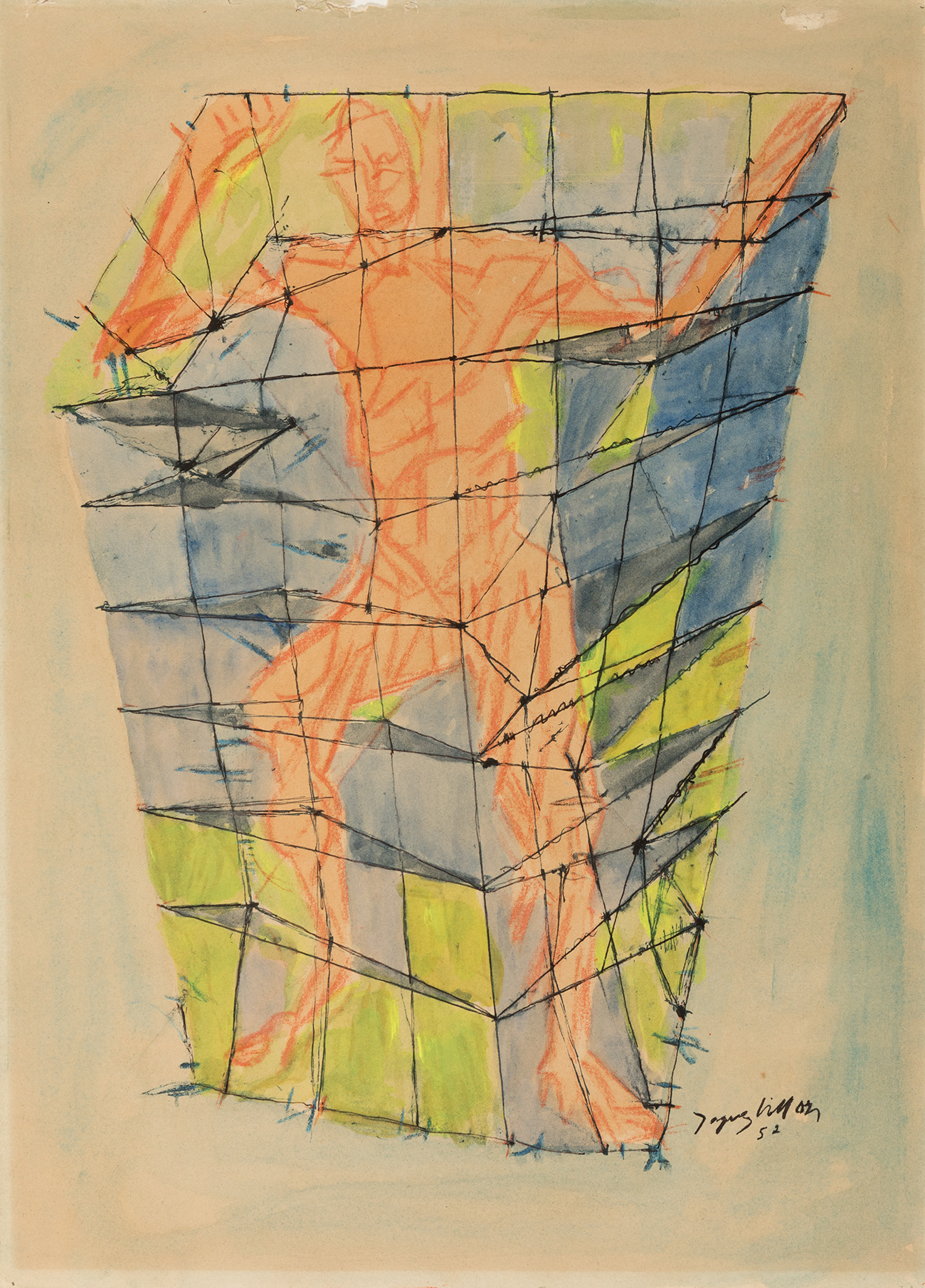 JACQUES VILLON (Damville, France, 1875- Puteaux, France, 1963)."En Colère, 1952.Original drawing for