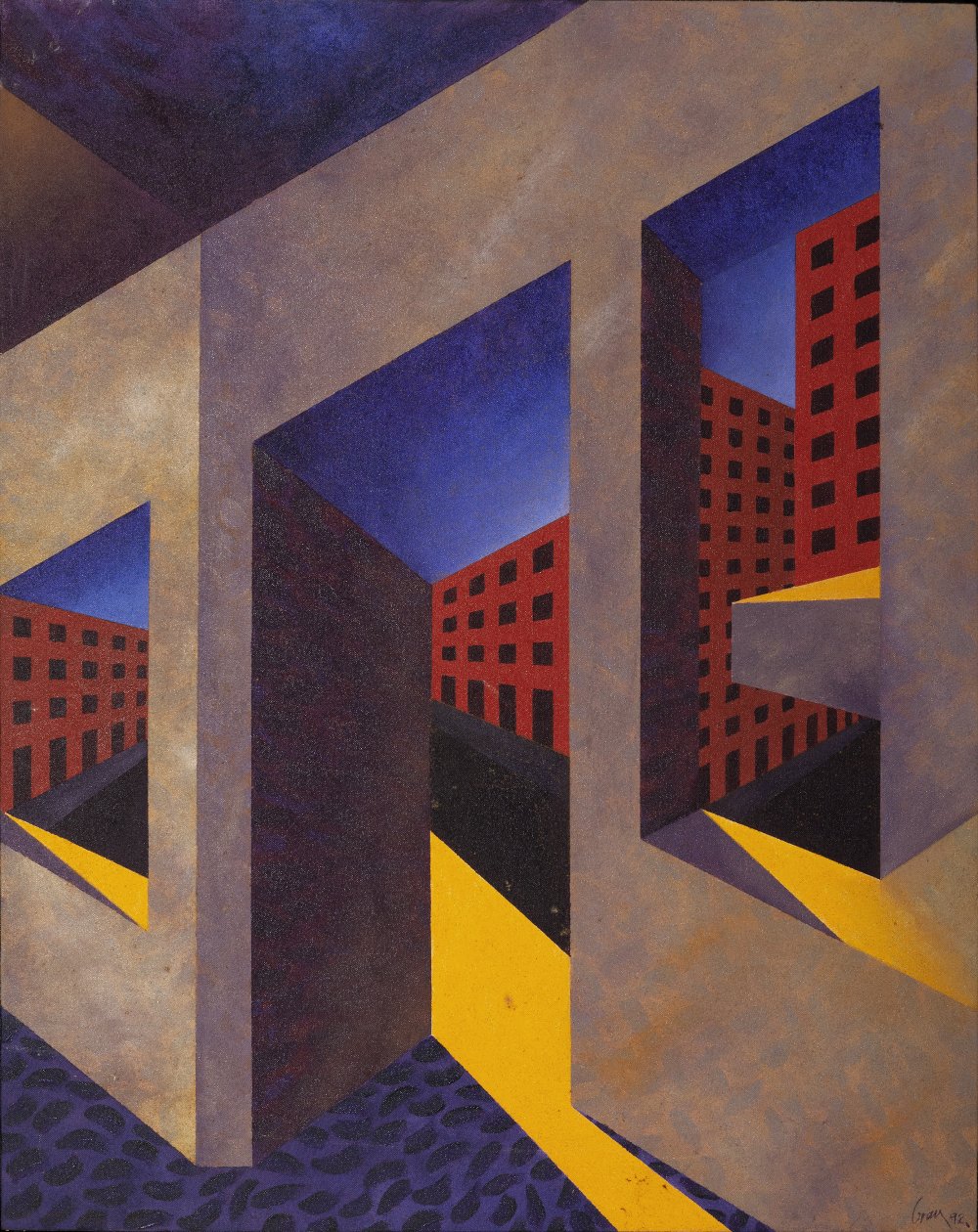 CRISTINA GRAU GARCÍA (Valencia, 1946 - 1997)."Urban landscape", 1992.Mixed media on canvas.Framed