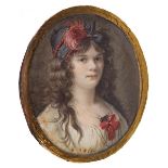 French school ca. 1790."Portrait of a lady.Gouache on vellum.Size: 6,5 x 5 x 0,5 cm.Miniature of