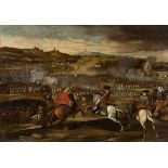 Spanish school; early 18th century."Scene from the battle of Almansa".Oil on canvas.It has