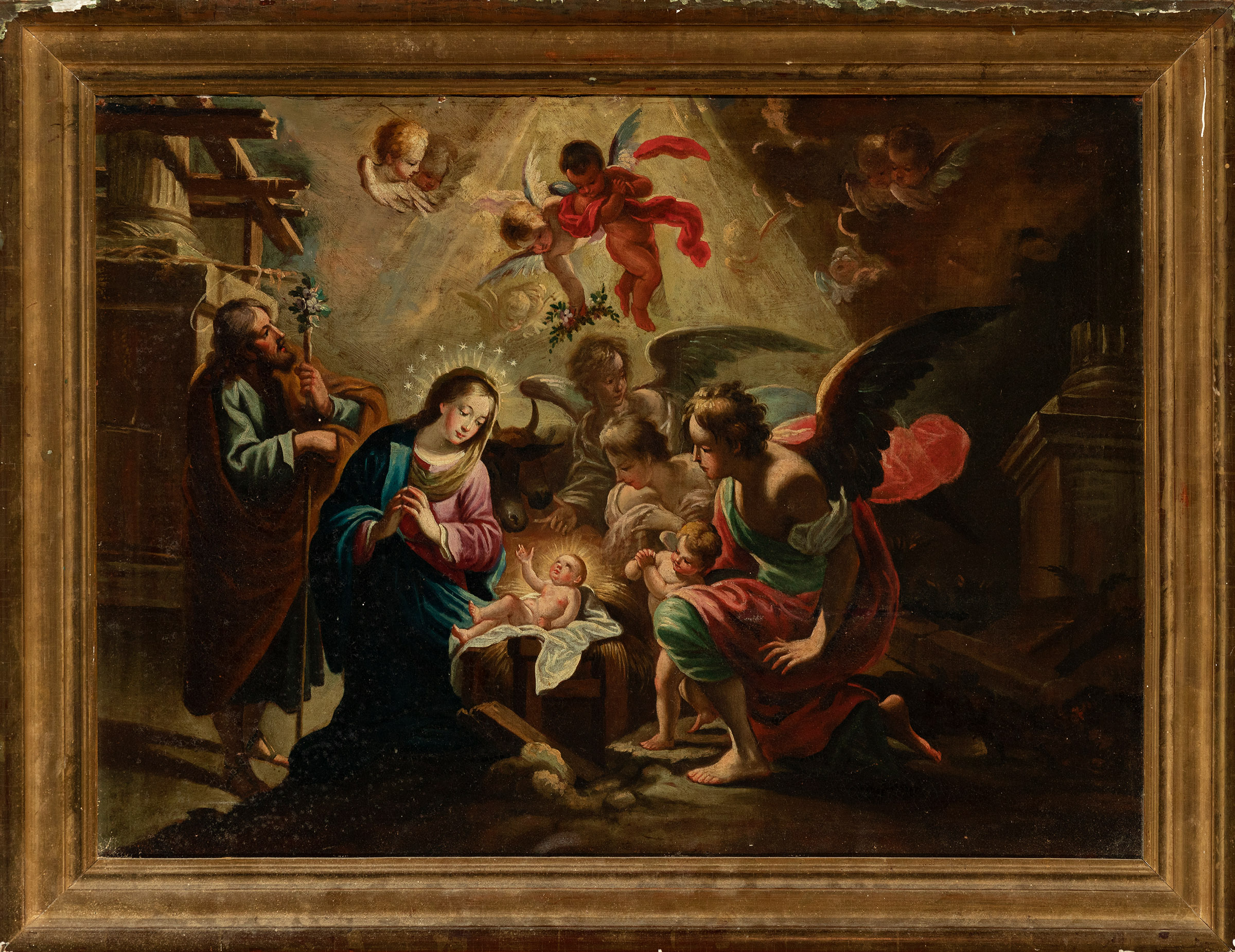 Andalusian school of the first half of the 18th century."Nativity".Oil on canvas. With its - Image 6 of 6