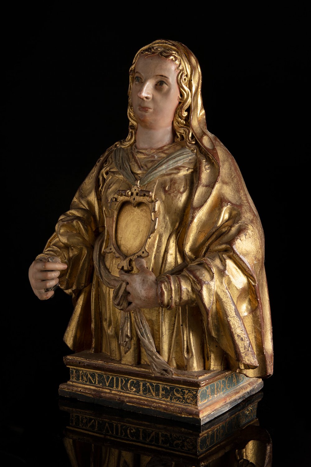 Renaissance reliquary from the 16th century. "Bust of the Virgin.Carved, gilded and polychromed - Image 5 of 6