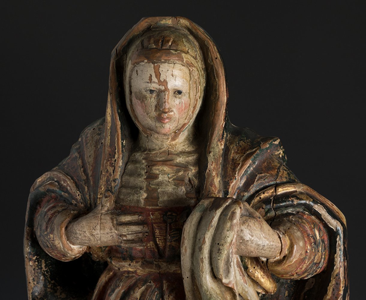 Spanish school, 17th century."Saint Veronica".In carved wood, gilded and polychrome.Lacks in the - Image 5 of 6