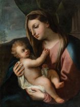 Italian school of the 18th century."Madonna and Child".Oil on canvas. Re-minted.It presents faults