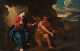 Italian school of the late 17th century."Christ tempted by the devil".Oil on canvas. Relined.It