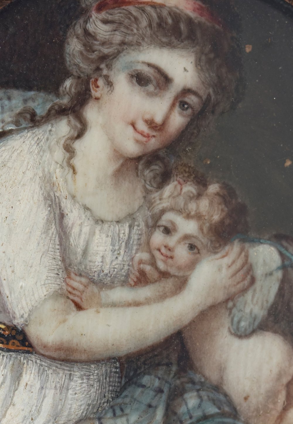 French school ca. 1790."Lady with a little love like Venus and Cupid".Gouache on vellum.Bronze frame - Image 2 of 2