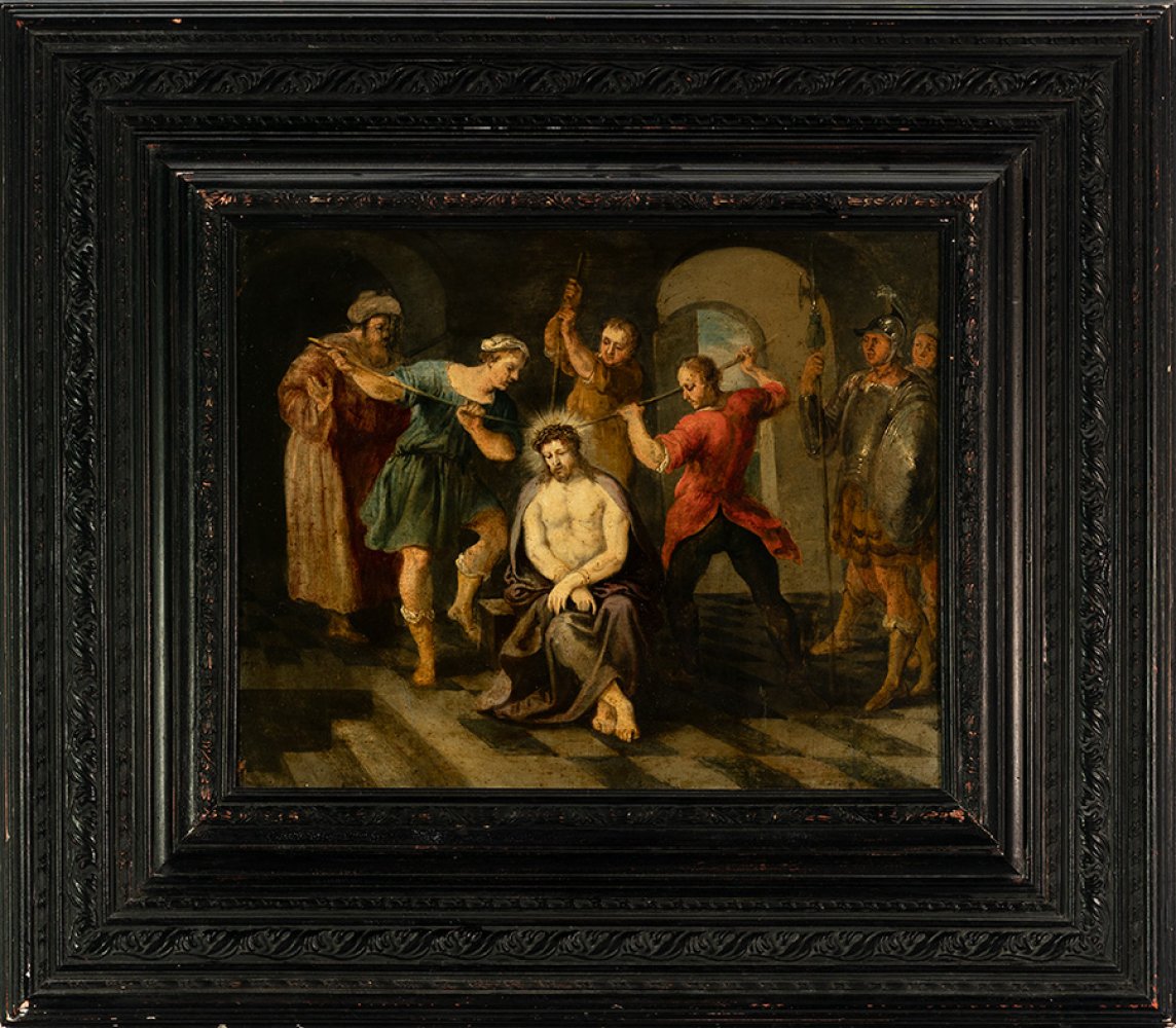 Flemish school of the mid-17th century."The Scorn of Christ".Oil on copper.Measurements: 44 x 54 cm; - Image 2 of 6