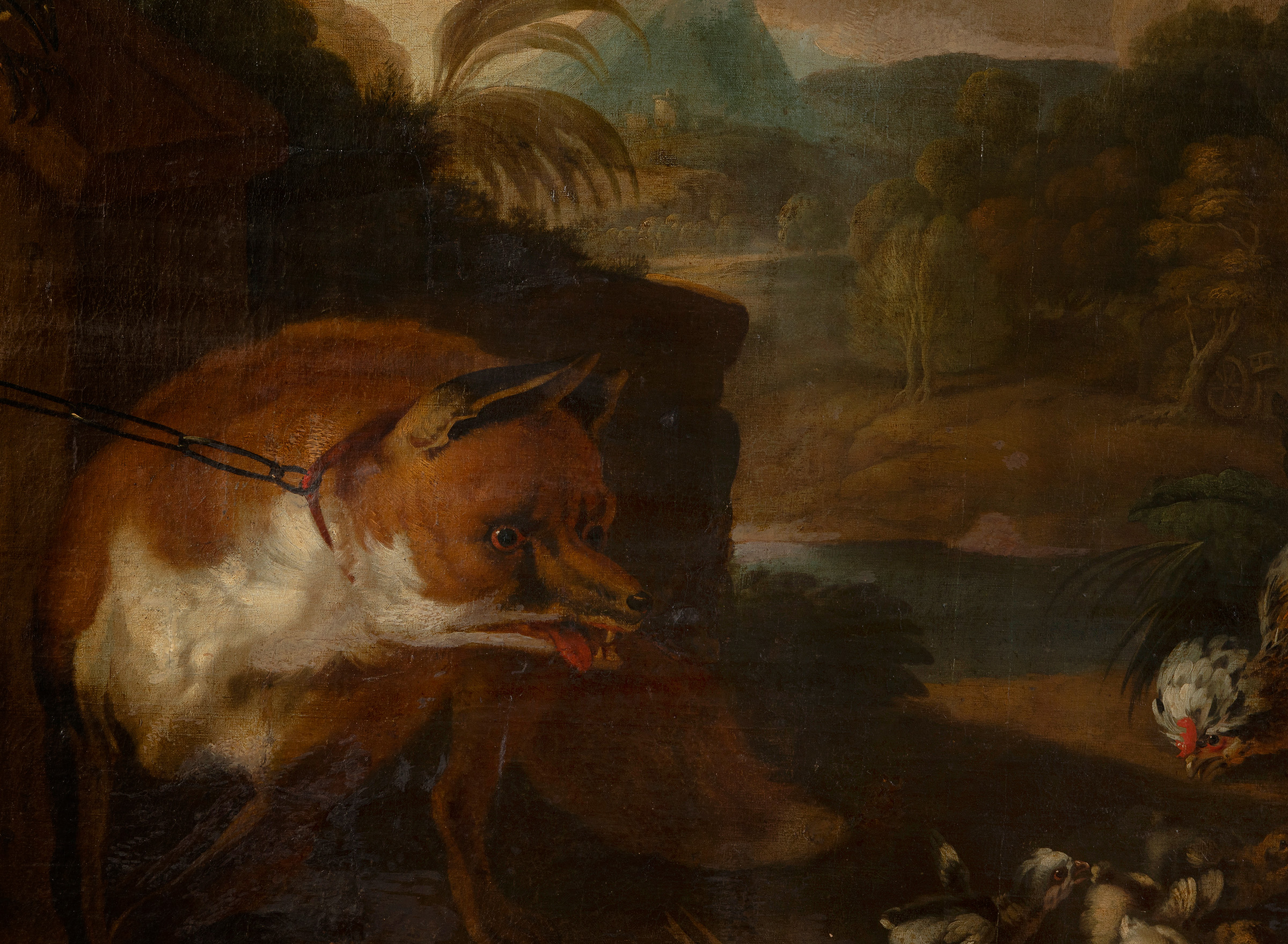 Flemish school, 17th century."Poultry and fox in a landscape".Oil on canvas.Frame and frame of the - Image 6 of 6