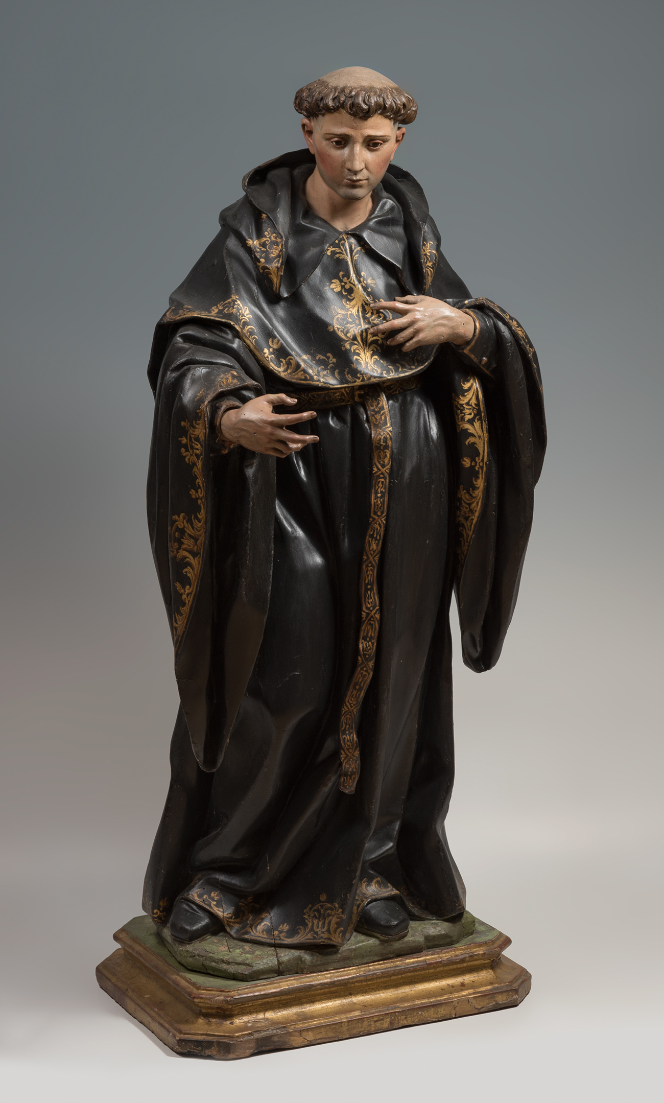 Granada school of ca. 1700."Saint".Carved and polychrome wood.It presents faults and restorations.
