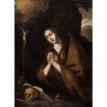 17th century Spanish school."Saint Mary of Egypt".Oil on canvas.It has a patch on the back. Needs