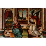 Italian school of the late 15th century."Annunciation".Oil on panel.In need of restoration. It has