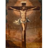 18th century colonial school."Crucified".Measurements: 86 x 64 cm. Devotional image that presents