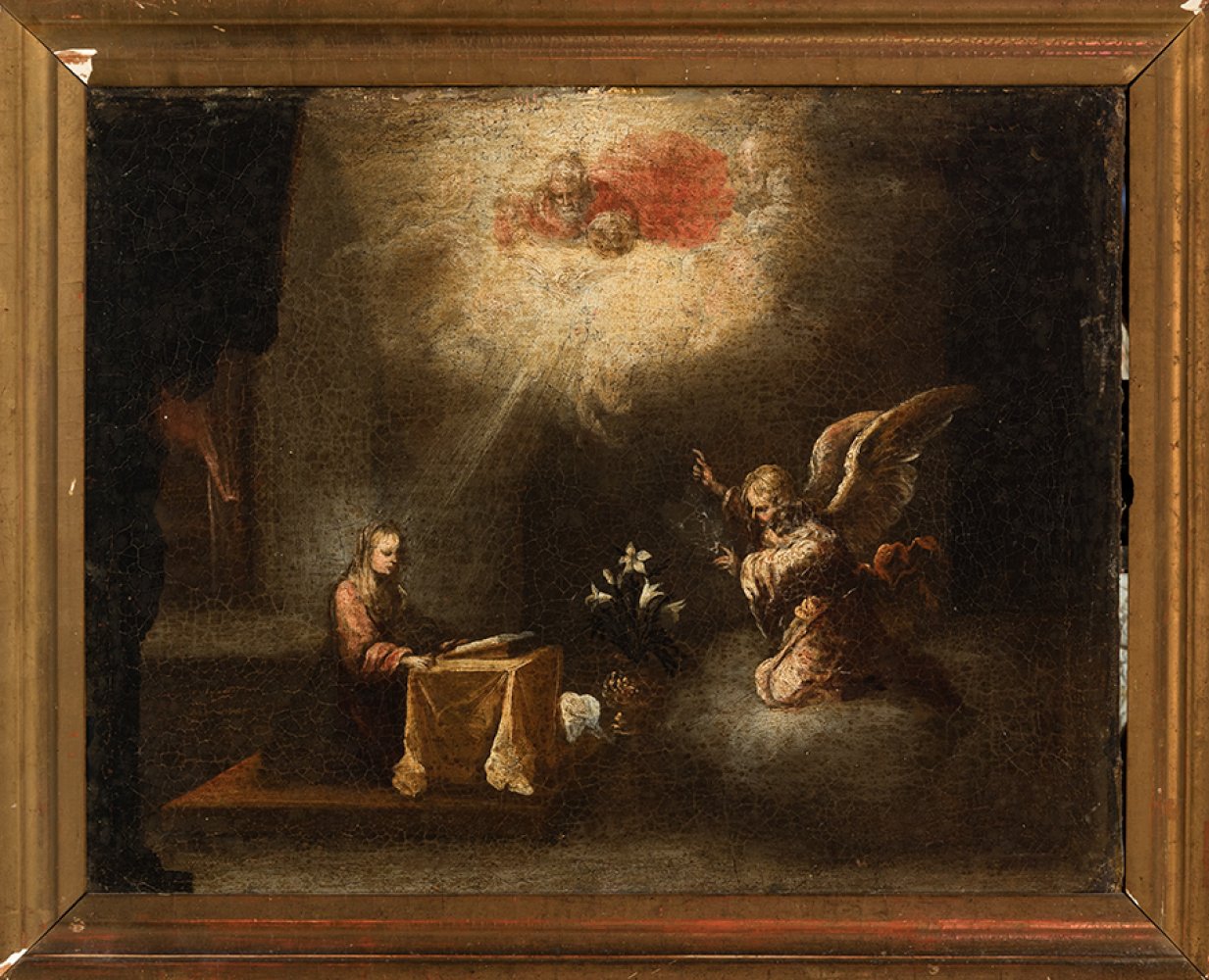 Sevillian school; last third of the 17th century."Annunciation".Oil on canvas. Relined.It has a - Image 5 of 5