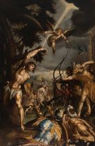 Mannerist school of the late 16th century."The Martyrdom of Saint Sebastian".Oil on canvas. Re-