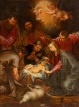 Andalusian school of the second half of the 17th century."The Adoration of the Shepherds".Oil on