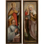 Hispano-Flemish school of the 16th century."Saint Augustine with a Donor" and "Saint Anne".Pair of