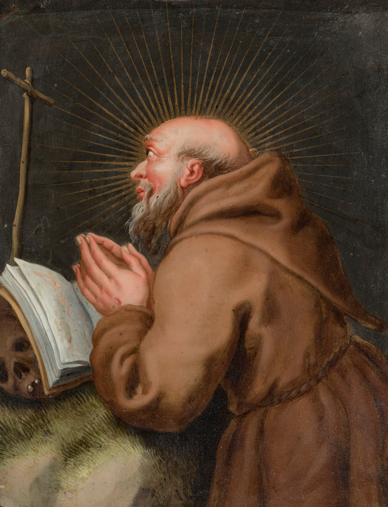 Flemish school ca. 1620."Saint Francis in prayer".Oil on copper.It has a 19th century frame with