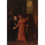 French school of ca. 1826."Religious scene".Oil panel.It has an opening in the panel and damage