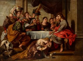 Spanish School, XVII century. After Rubens (1577-1640)."Supper at the House of Simon the