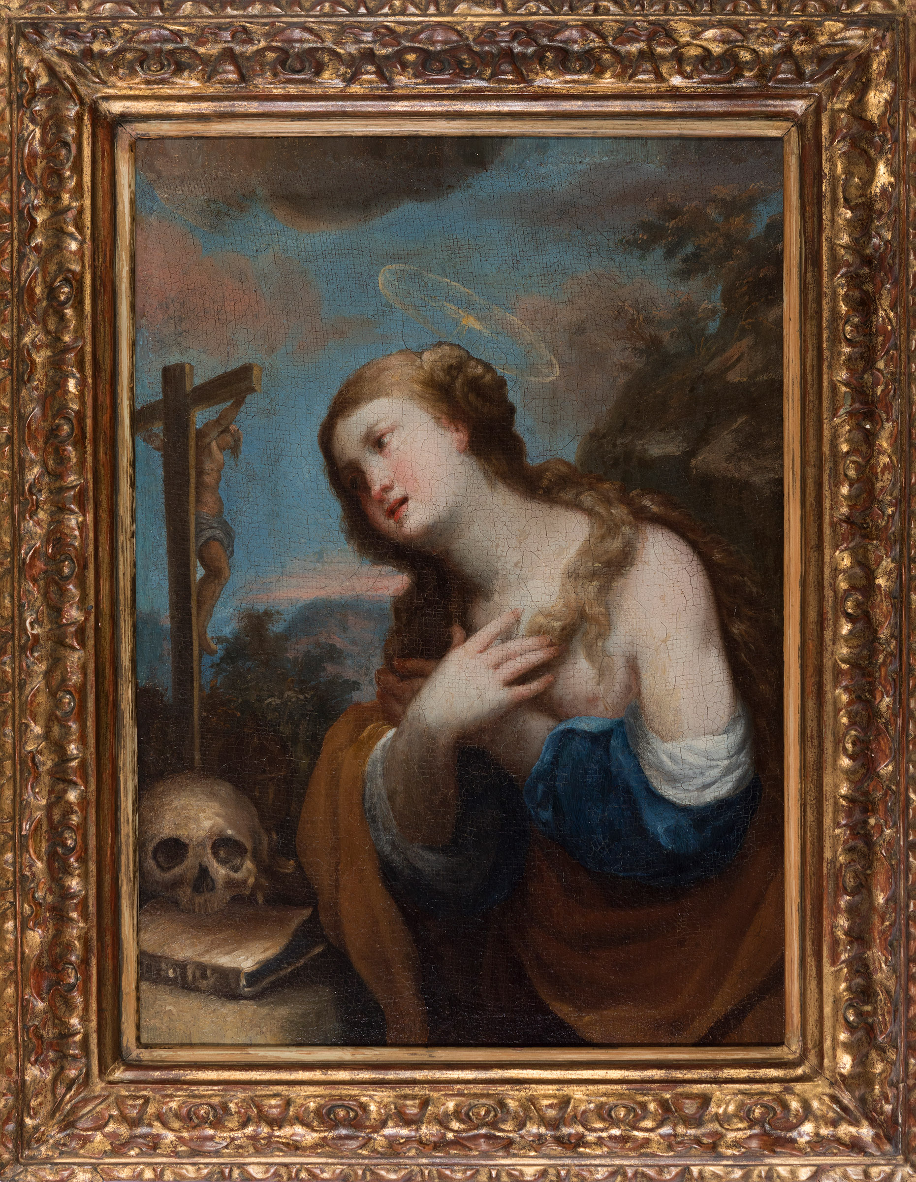 17th century Italian school."Penitent Magdalene".Oil on canvas.The painting has craquelures. - Image 4 of 4