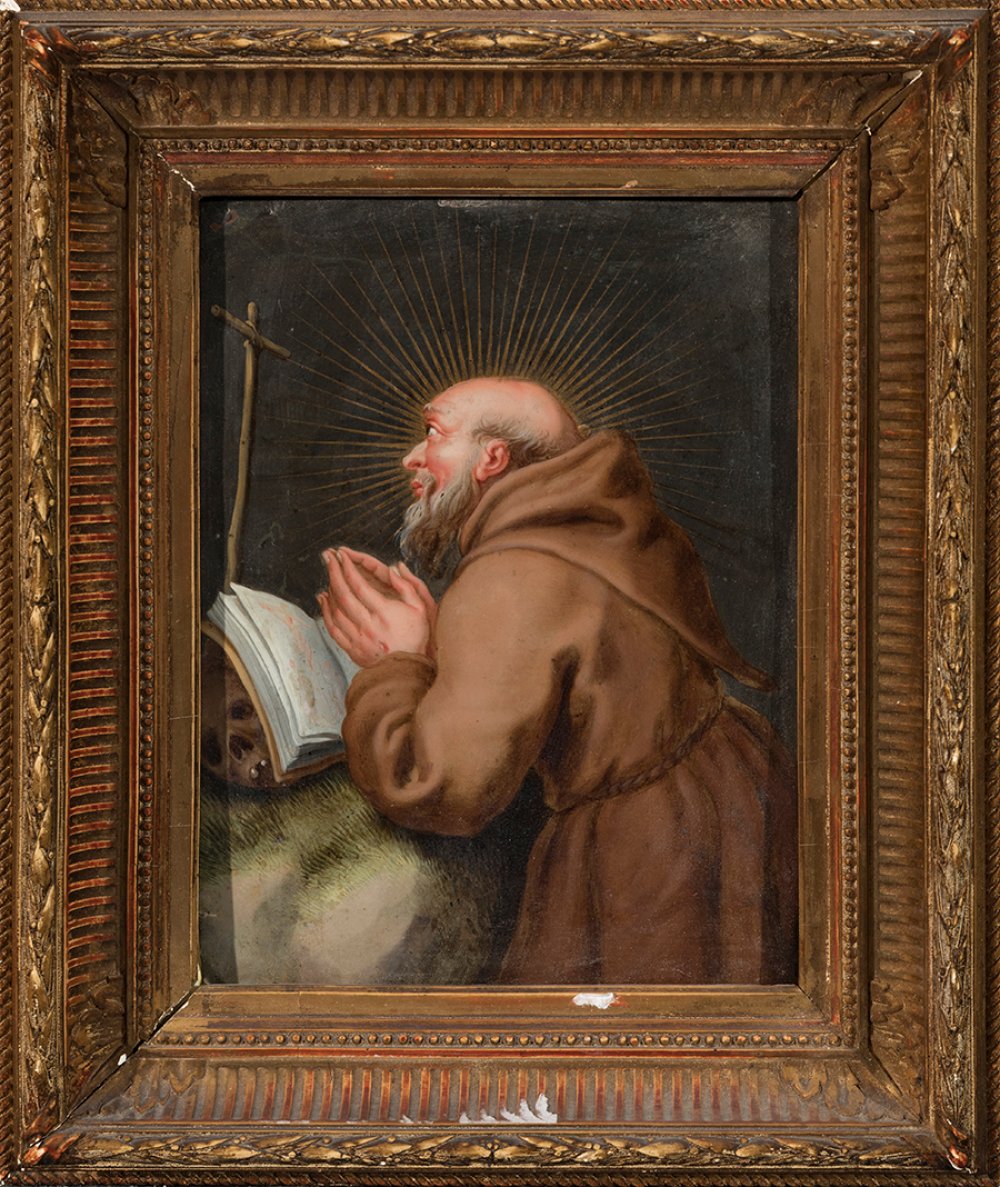 Flemish school ca. 1620."Saint Francis in prayer".Oil on copper.It has a 19th century frame with - Image 3 of 4