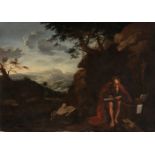 Italian school of the second half of the 17th century."Penitent Saint Jerome".Oil on canvas. Re-