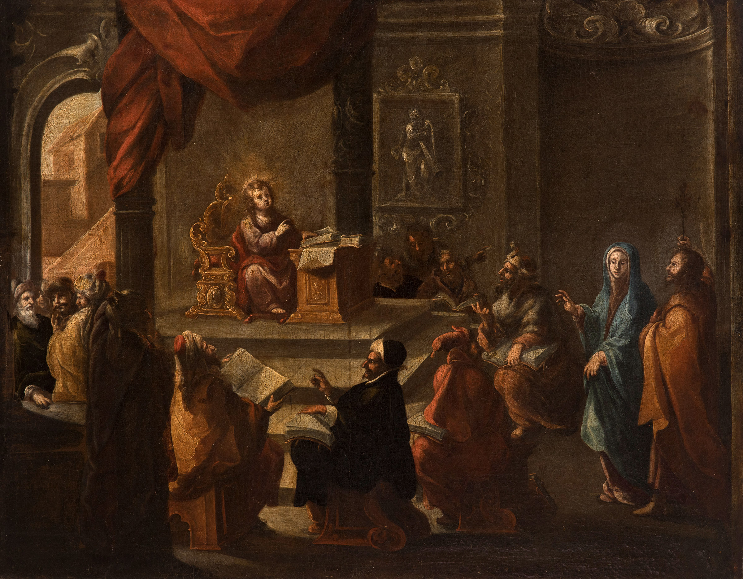 Spanish school of the 17th century."Jesus Child in the temple before the doctors".Oil on canvas.