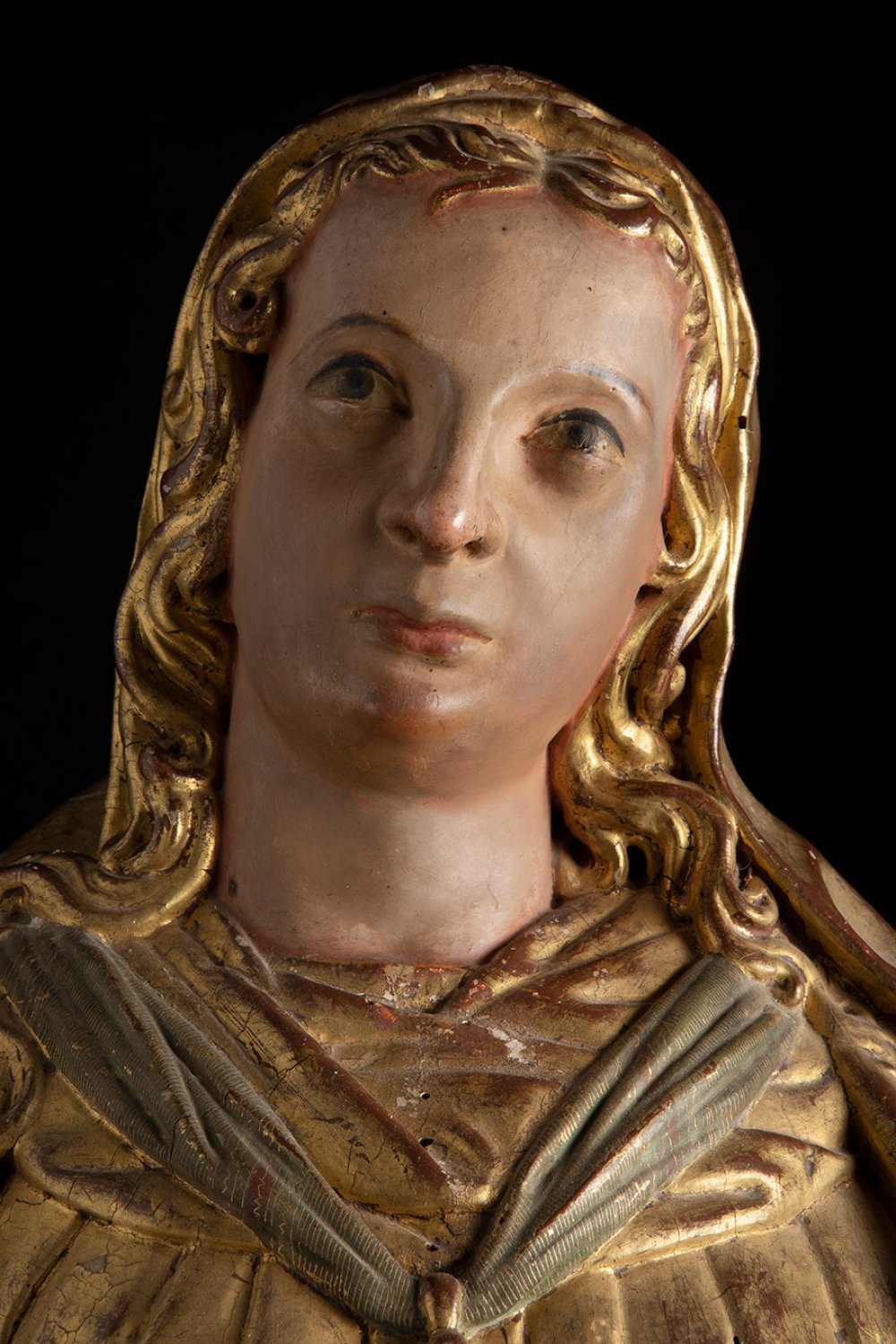 Renaissance reliquary from the 16th century. "Bust of the Virgin.Carved, gilded and polychromed - Image 3 of 6
