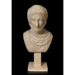 Italian master; circa 1820.Carved marble.Slight wear and tear.Measurements: 67 x 33 x 24.Bust made