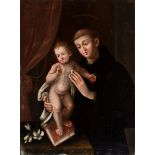 17th century Italian or Spanish school."Saint Anthony of Padua".Oil on canvas. Relined.Measurements: