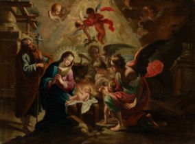 Andalusian school of the first half of the 18th century."Nativity".Oil on canvas. With its