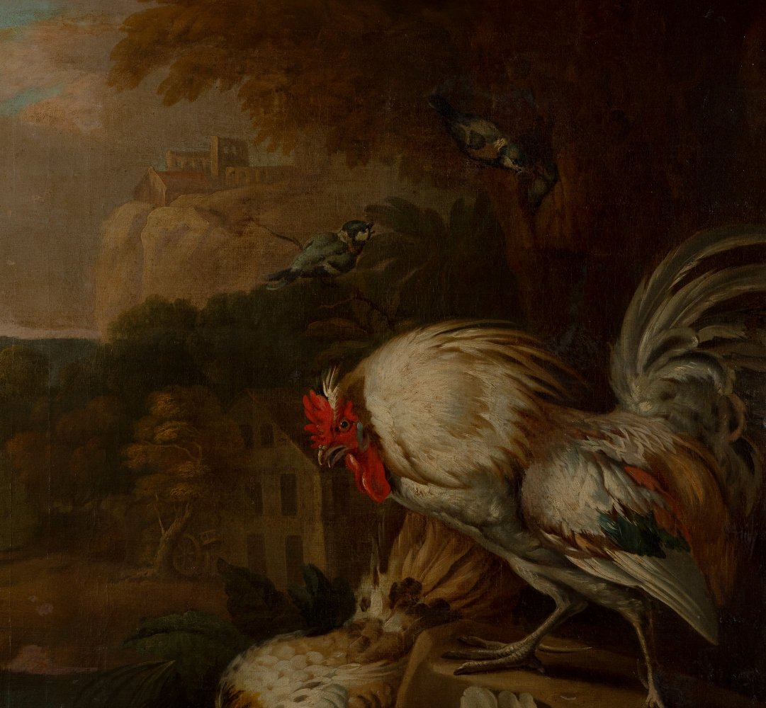 Flemish school, 17th century."Poultry and fox in a landscape".Oil on canvas.Frame and frame of the - Image 4 of 6