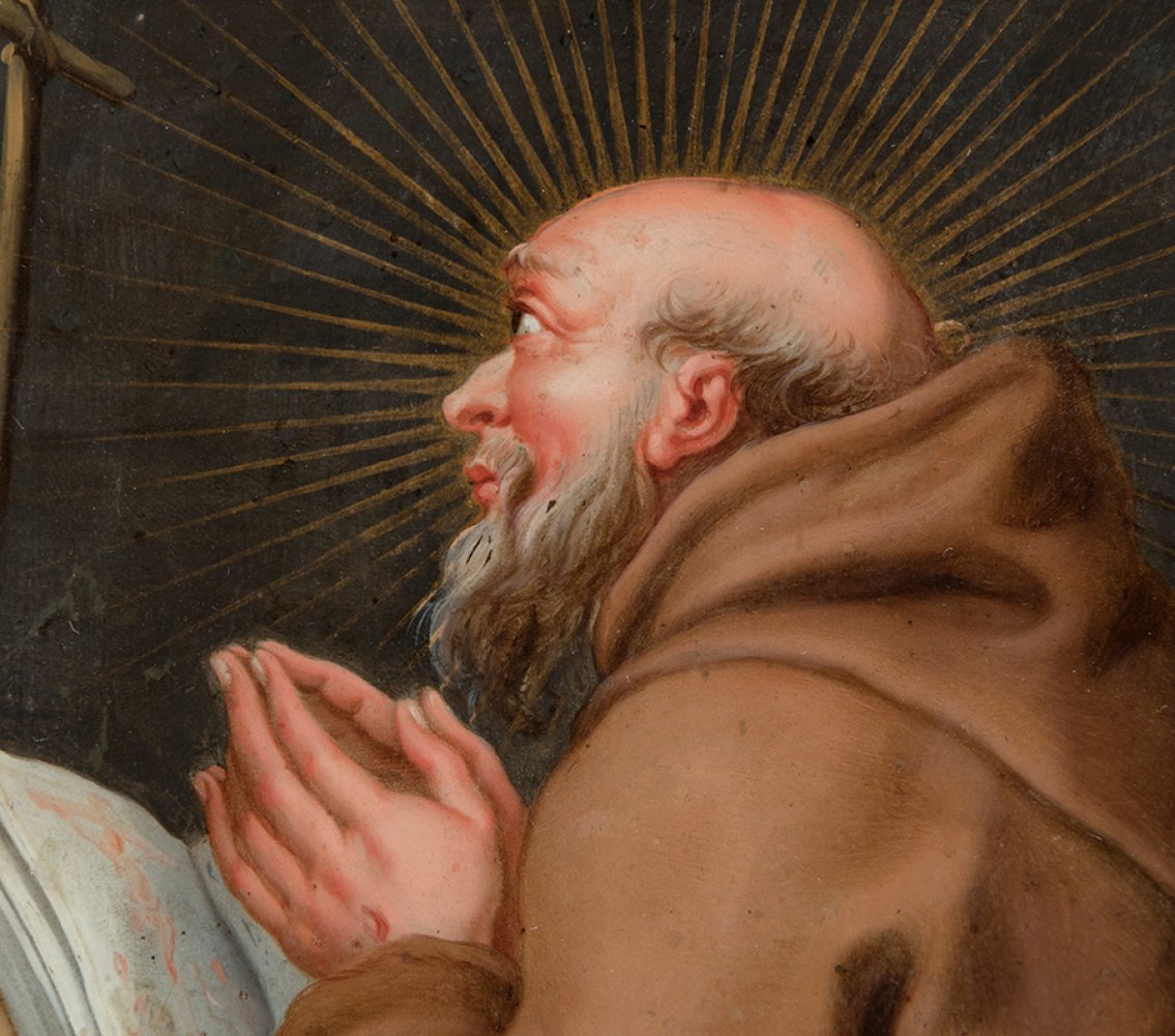 Flemish school ca. 1620."Saint Francis in prayer".Oil on copper.It has a 19th century frame with - Image 4 of 4