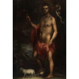 Italian mannerist school of the late 19th century."Saint John the Baptist".Oil on panel.It has a