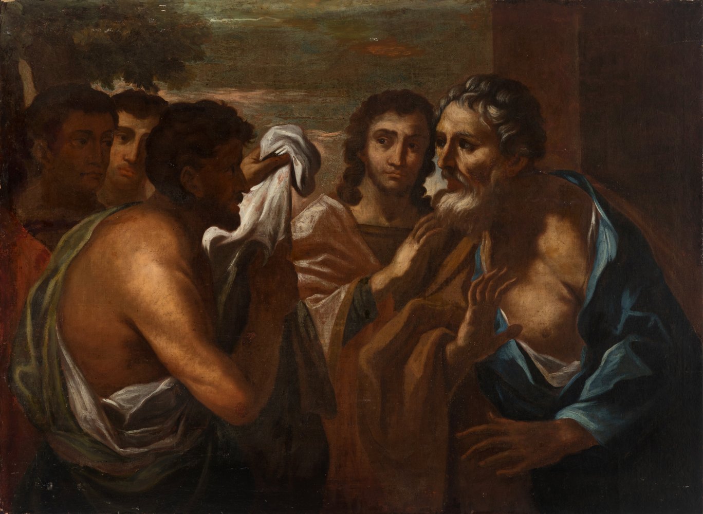 17th century Italian school."Denial of St. Peter".Oil on canvas.It has faults, restorations and